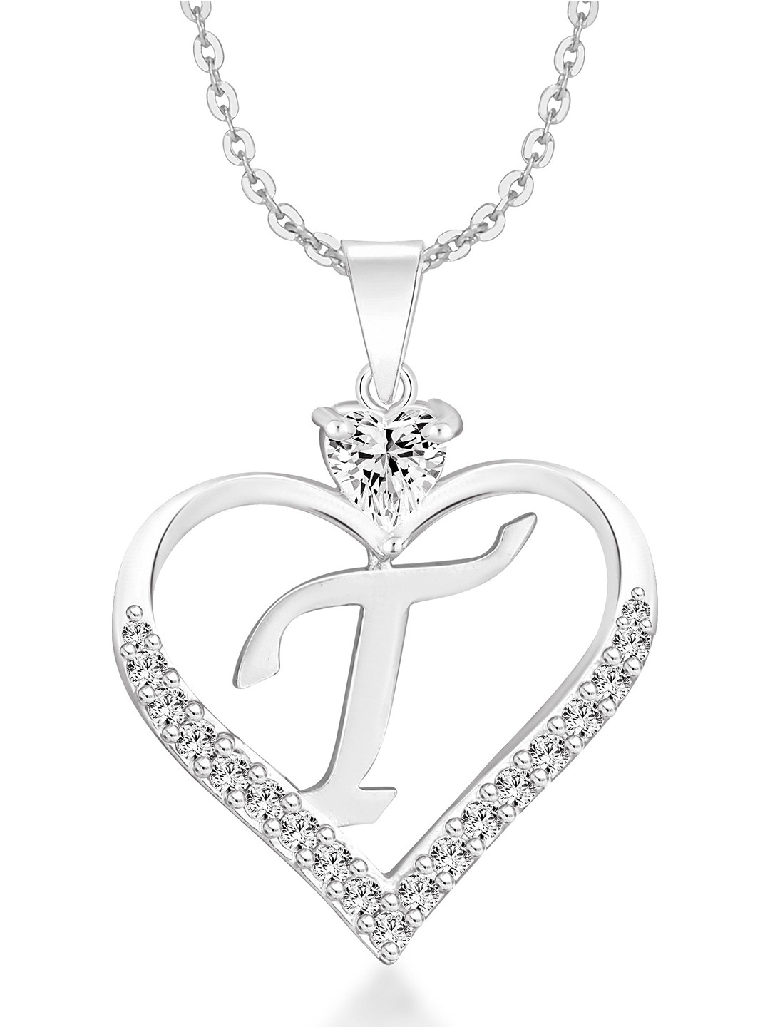 Heer Collection Heart Shaped T-Alphabet Pendants with Chains