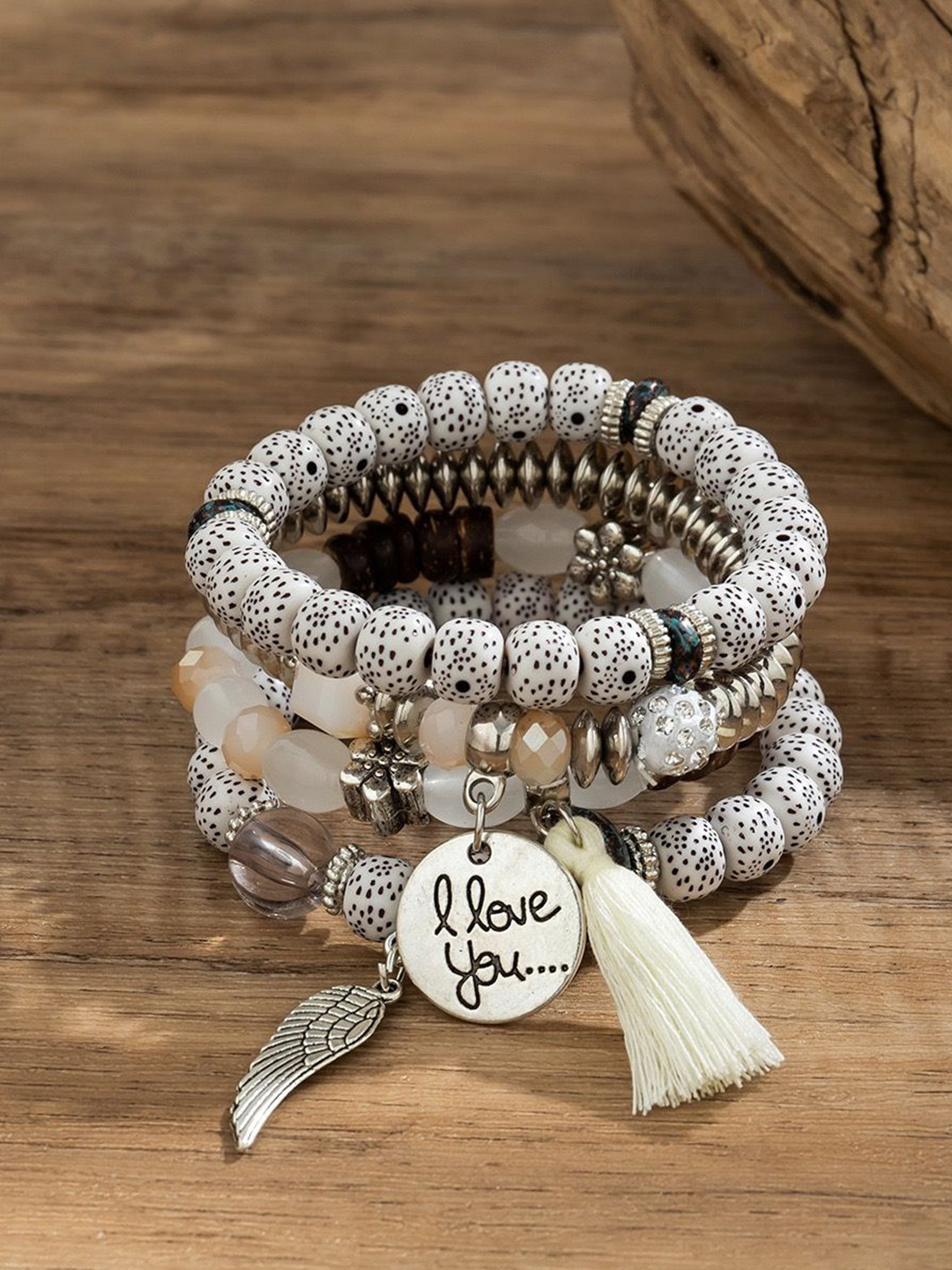 Shining Diva Fashion Set Of 4 Silver-Plated Artificial Beaded Bracelet