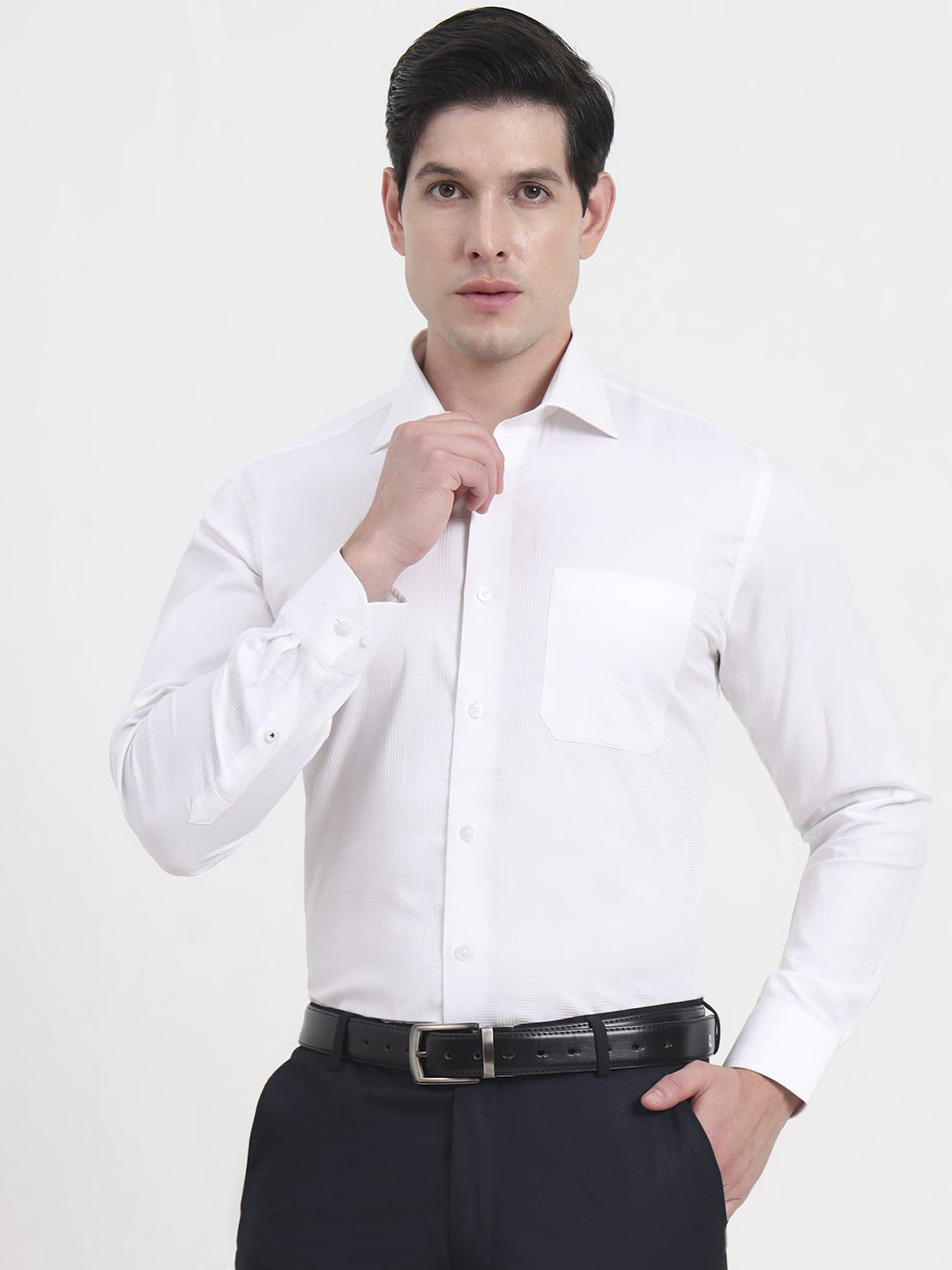 METAL Spread Collar Long Sleeves Pure Cotton Slim Fit Formal Shirt