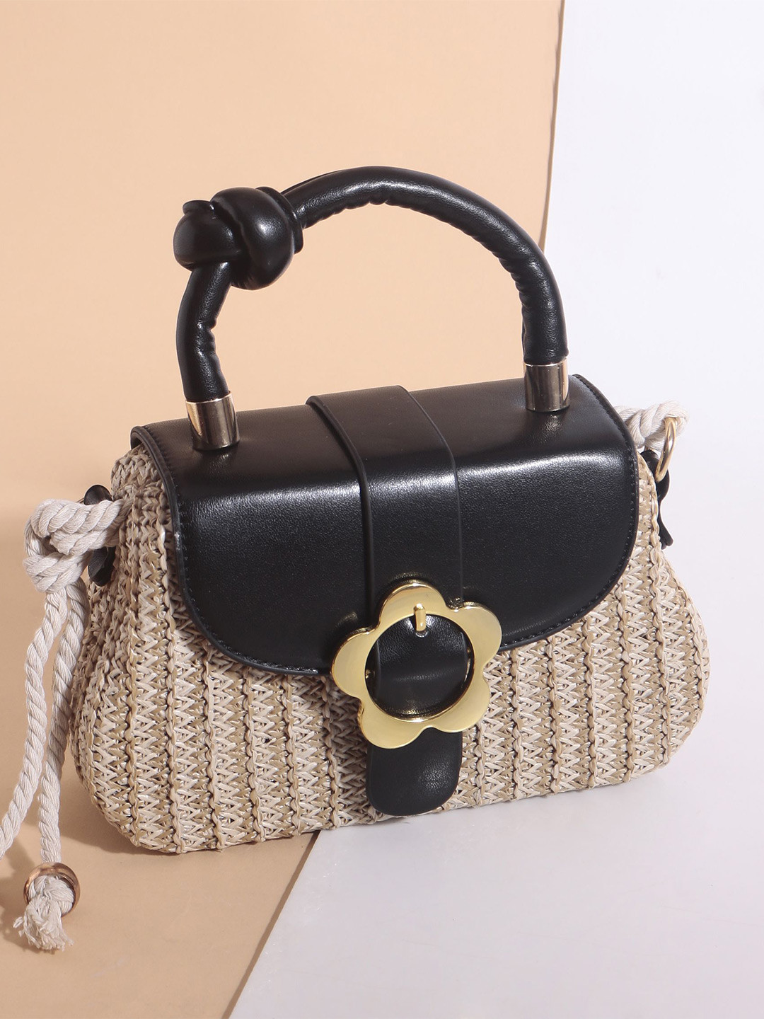 TREASO CLOSET Freya Textured Structured Jute Sling Bag