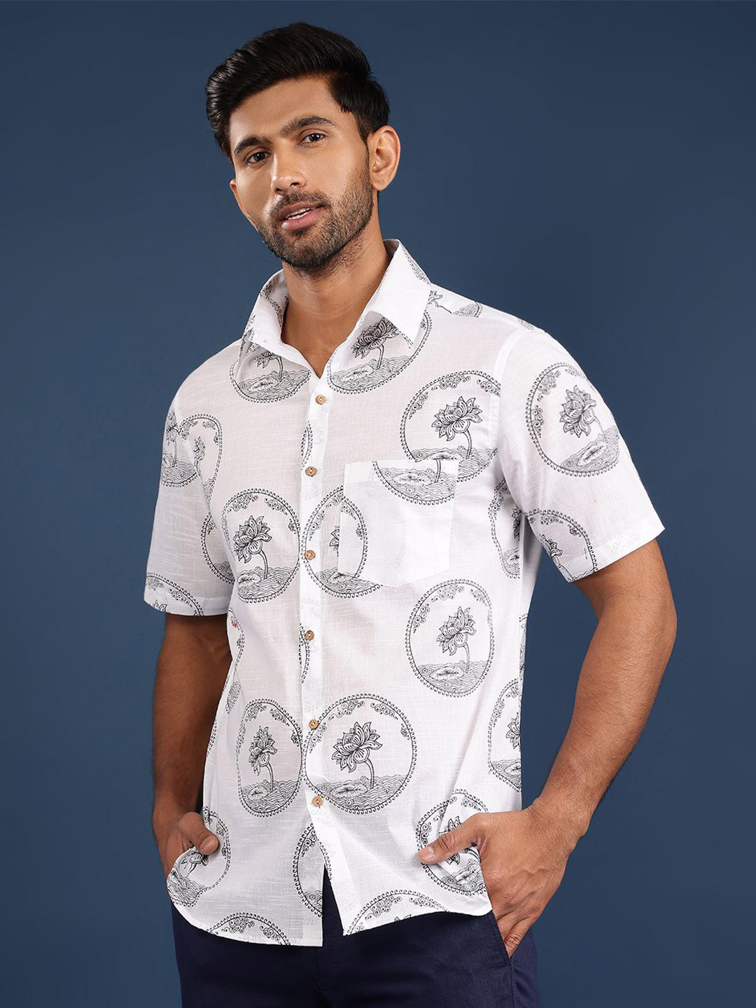 Taavi Lotus Printed Pure Cotton Half Sleeves Casual Shirt