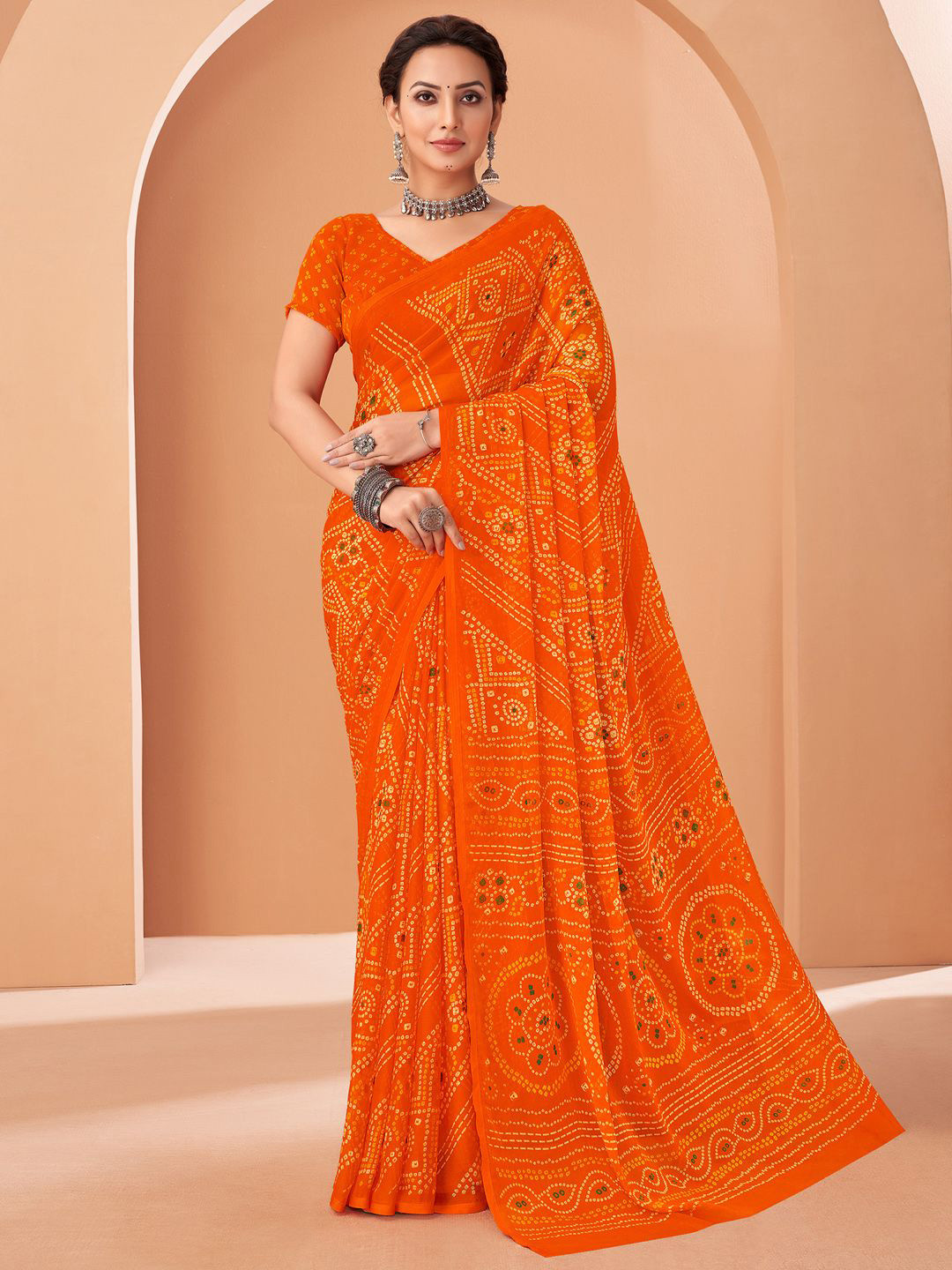 Saree mall Bandhani Printed Pure Chiffon Sarees
