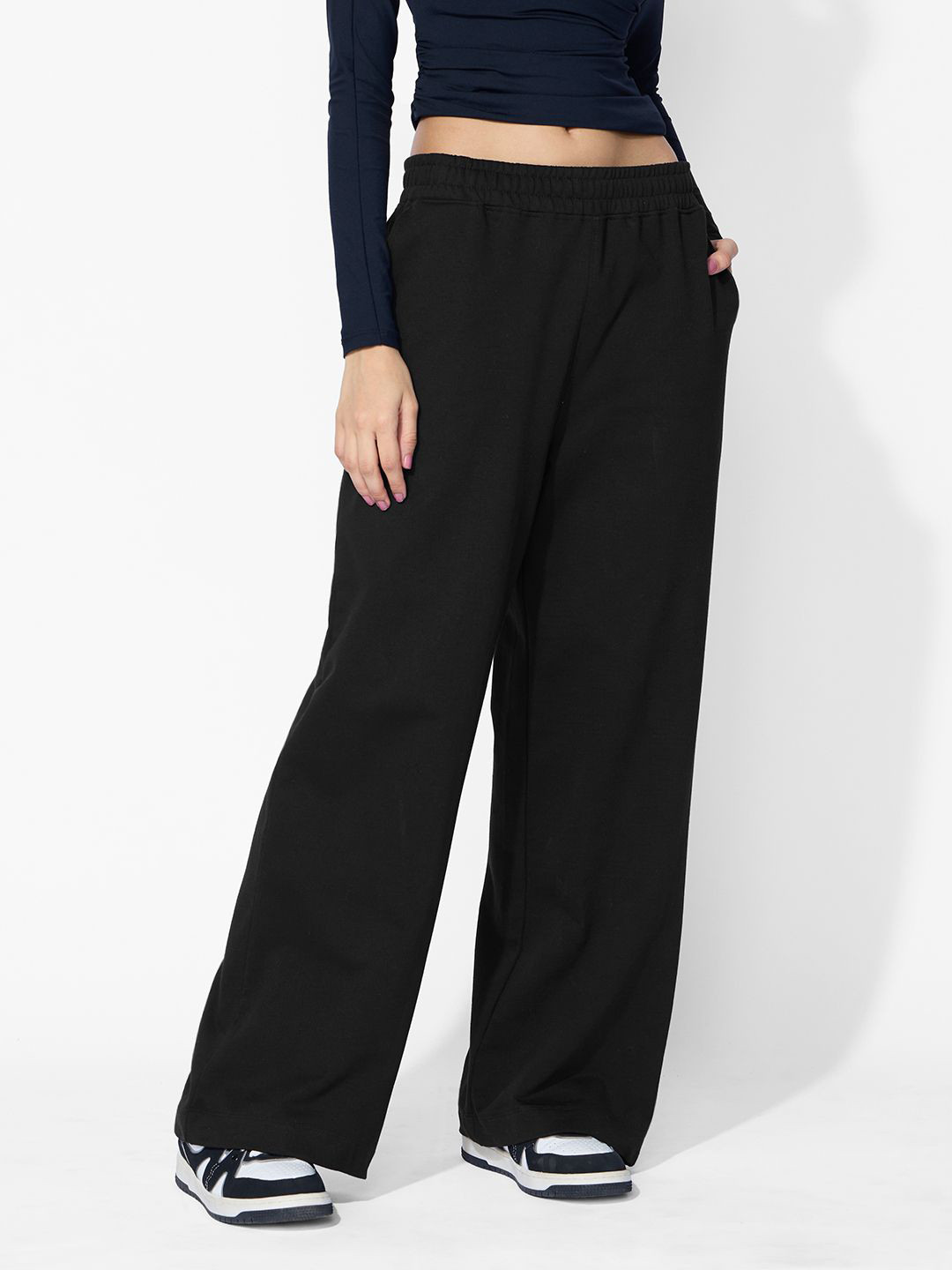 The Souled Store Women Flared Joggers: Inky Black Flared Fit Joggers