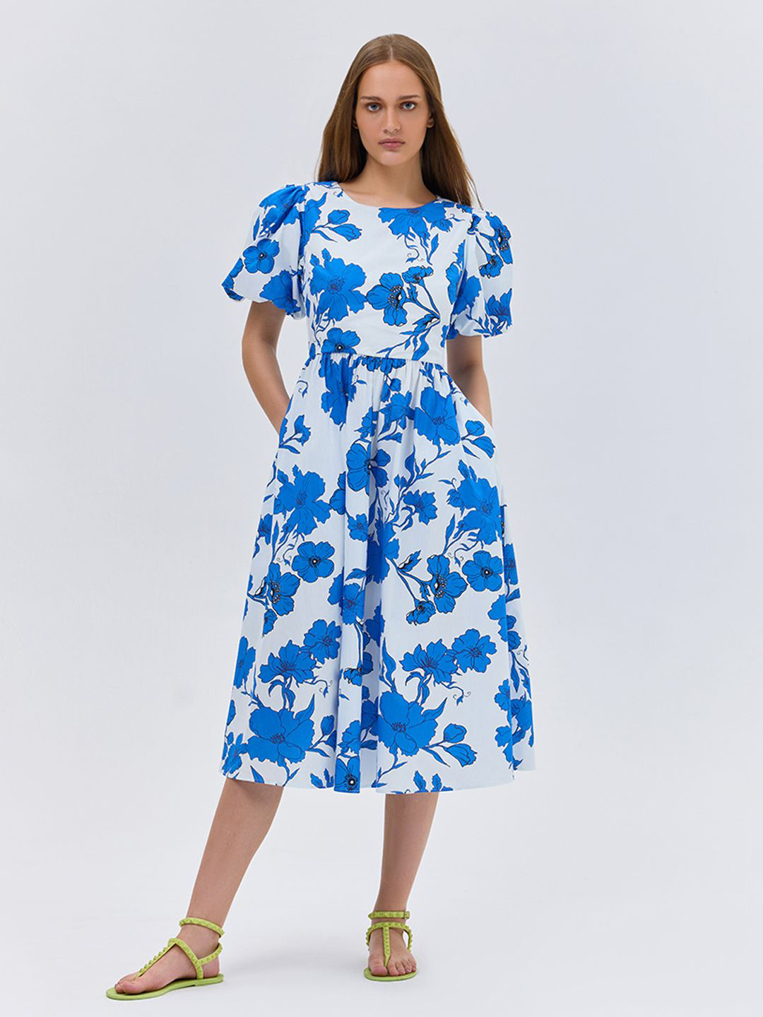 COVER STORY  Women Floral Print Flutter Sleeve Fit & Flare Midi Dress