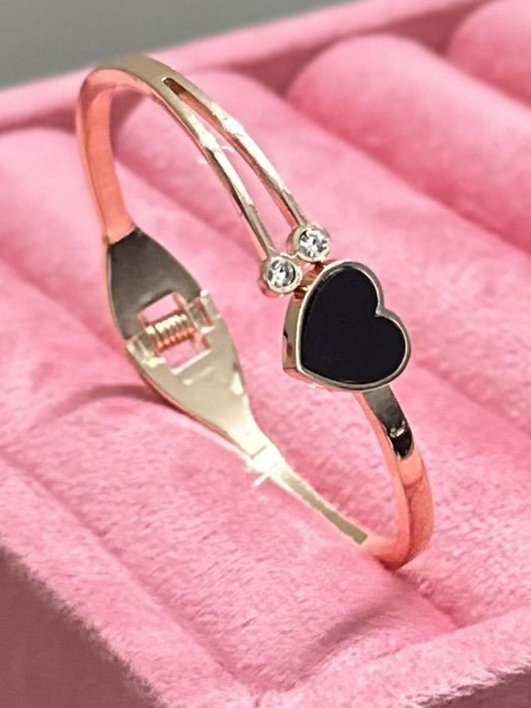 Nitant Rose Gold-Plated Artificial Stones Studded Cuff Bracelet