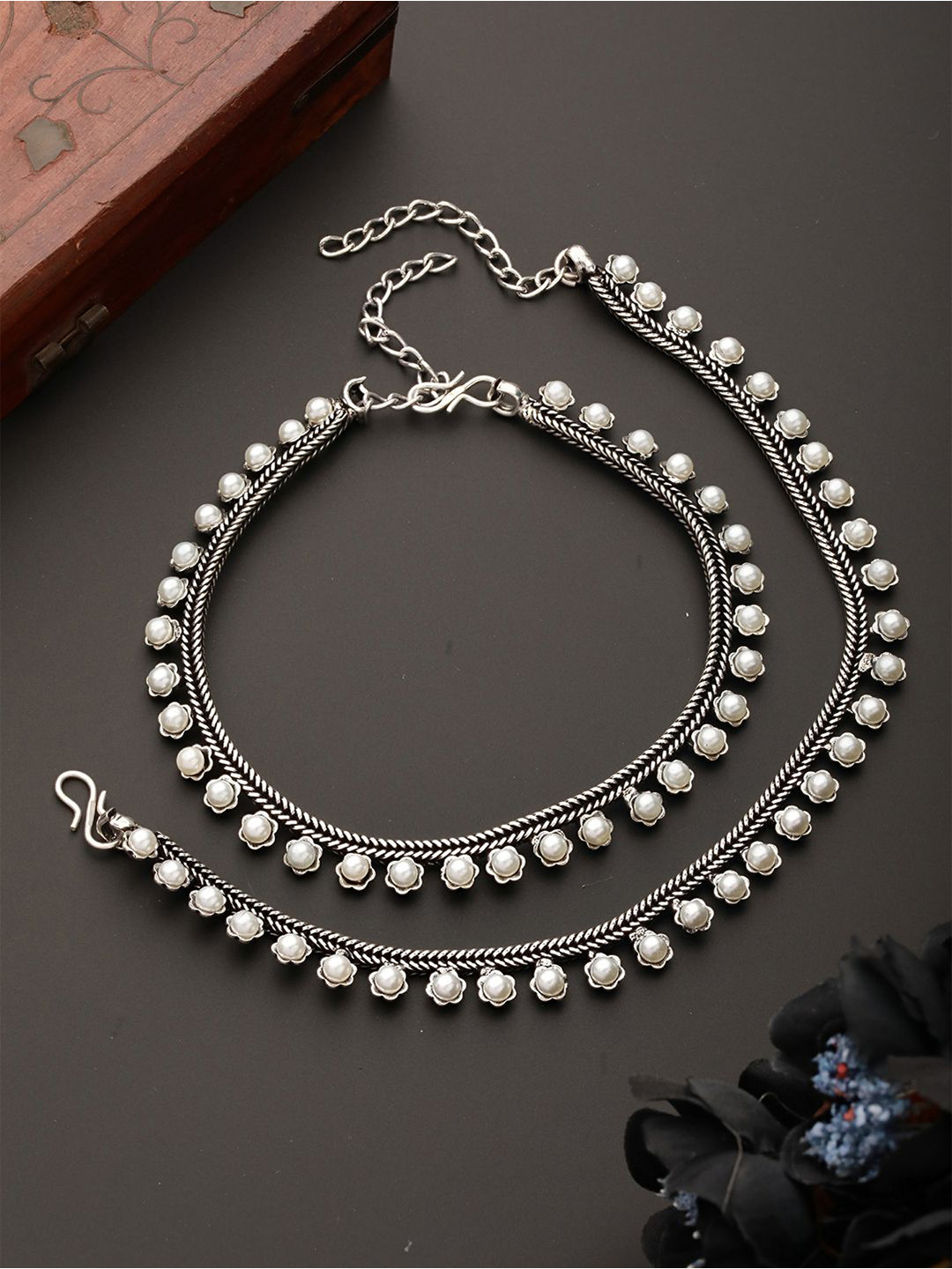Jazz and Sizzle Silver-Plated German Silver Pearls Anklet