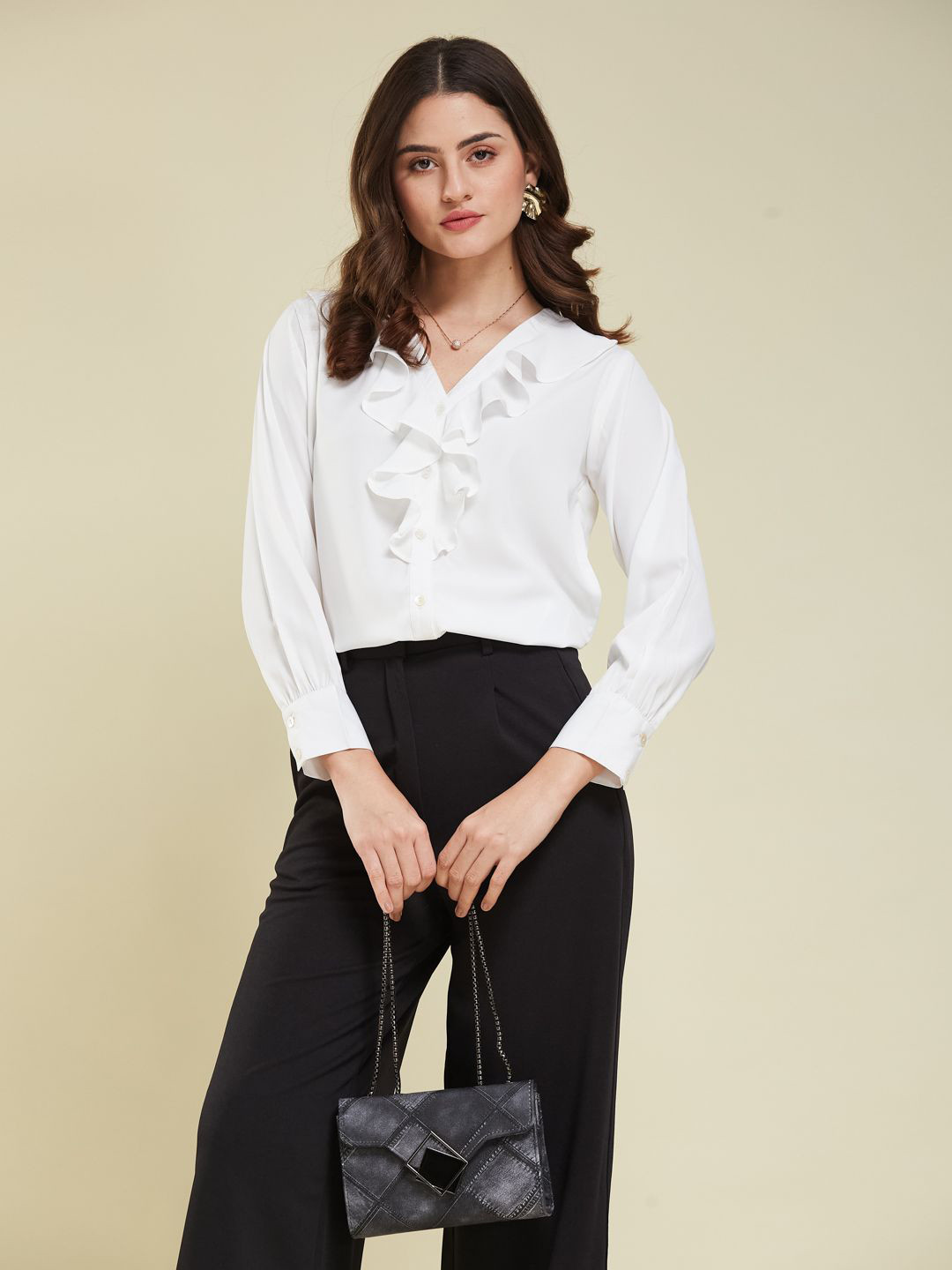 J Turritopsis Relaxed V-Neck Ruffled Shirt