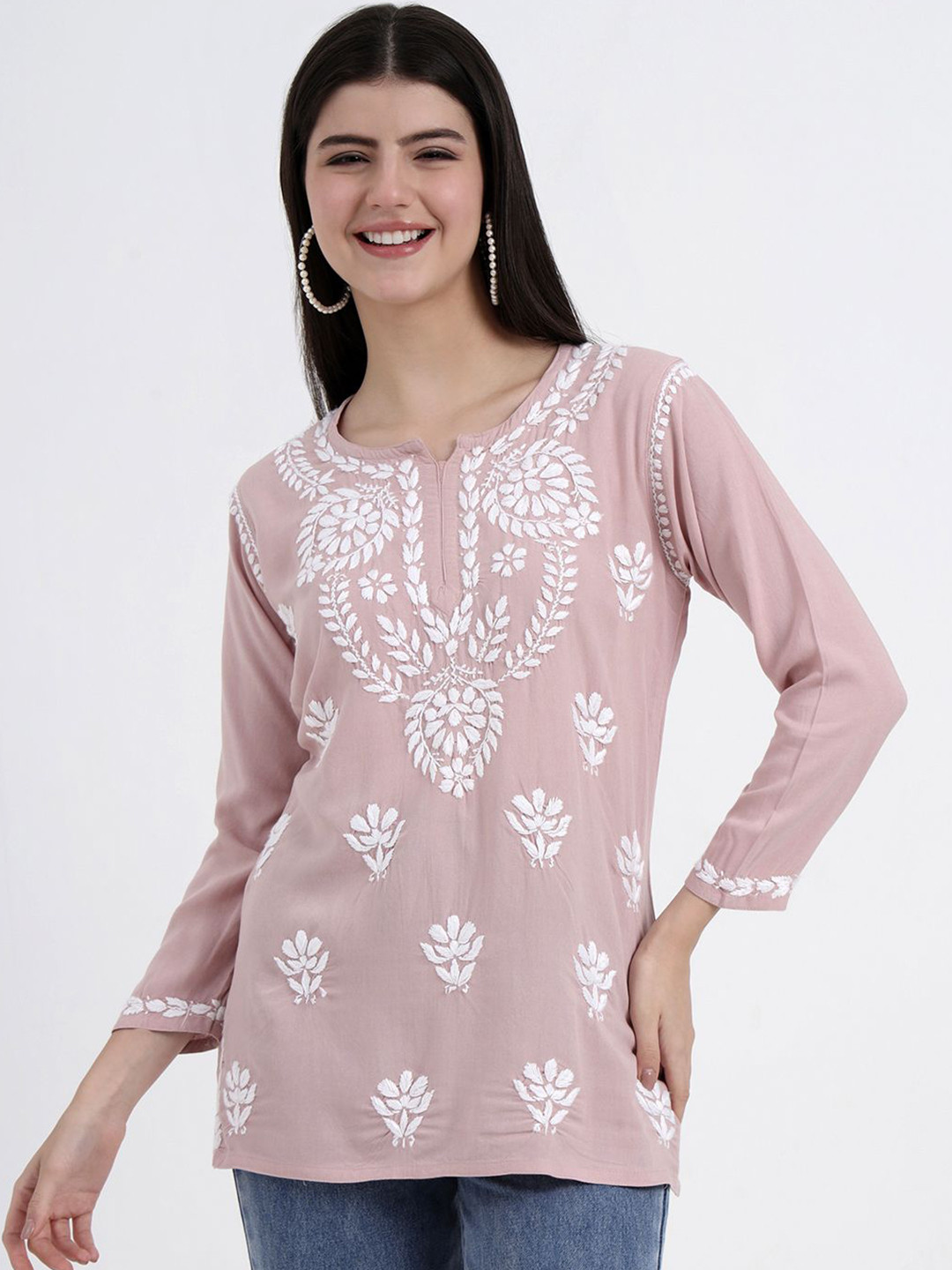 The Chikan Label Nude Chahat Rayon Chikankari Short Kurti