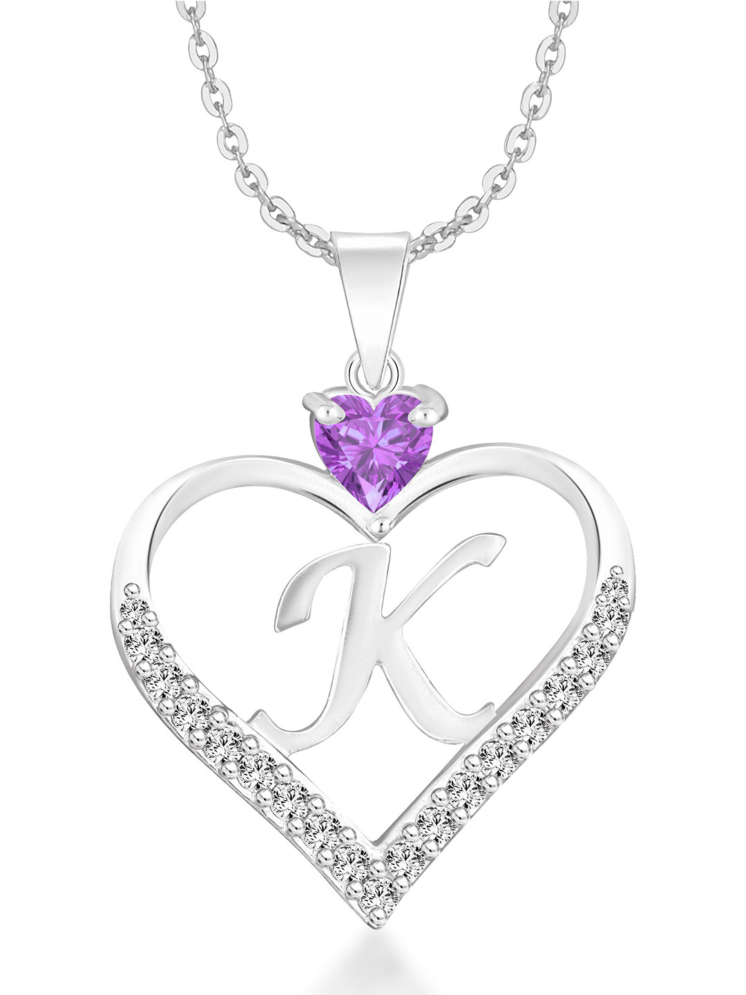 Heer Collection Heart Shape Alphabet 'K' Pendant With Chain