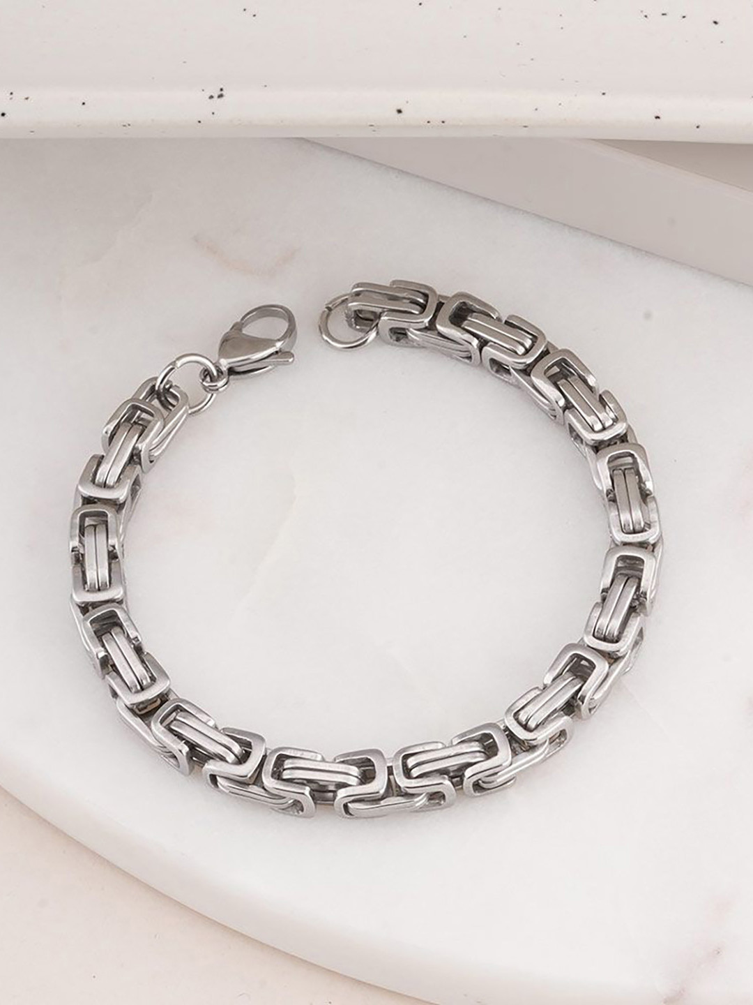 PALMONAS Byzantine Men Rhodium-Plated Stainless Steel Waterproof Link Bracelet