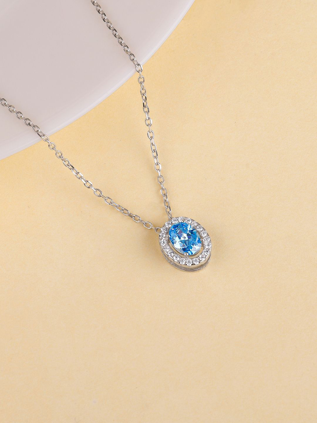 GIVA 925 Silver Rhodium-Plated Blue Dreams Zircon Studded Pendant with Chain