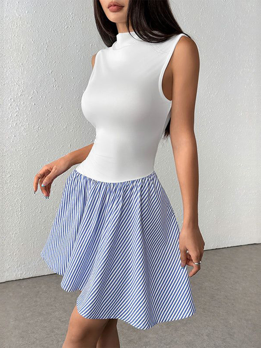 Outzidr Women High Neck Mini Dress