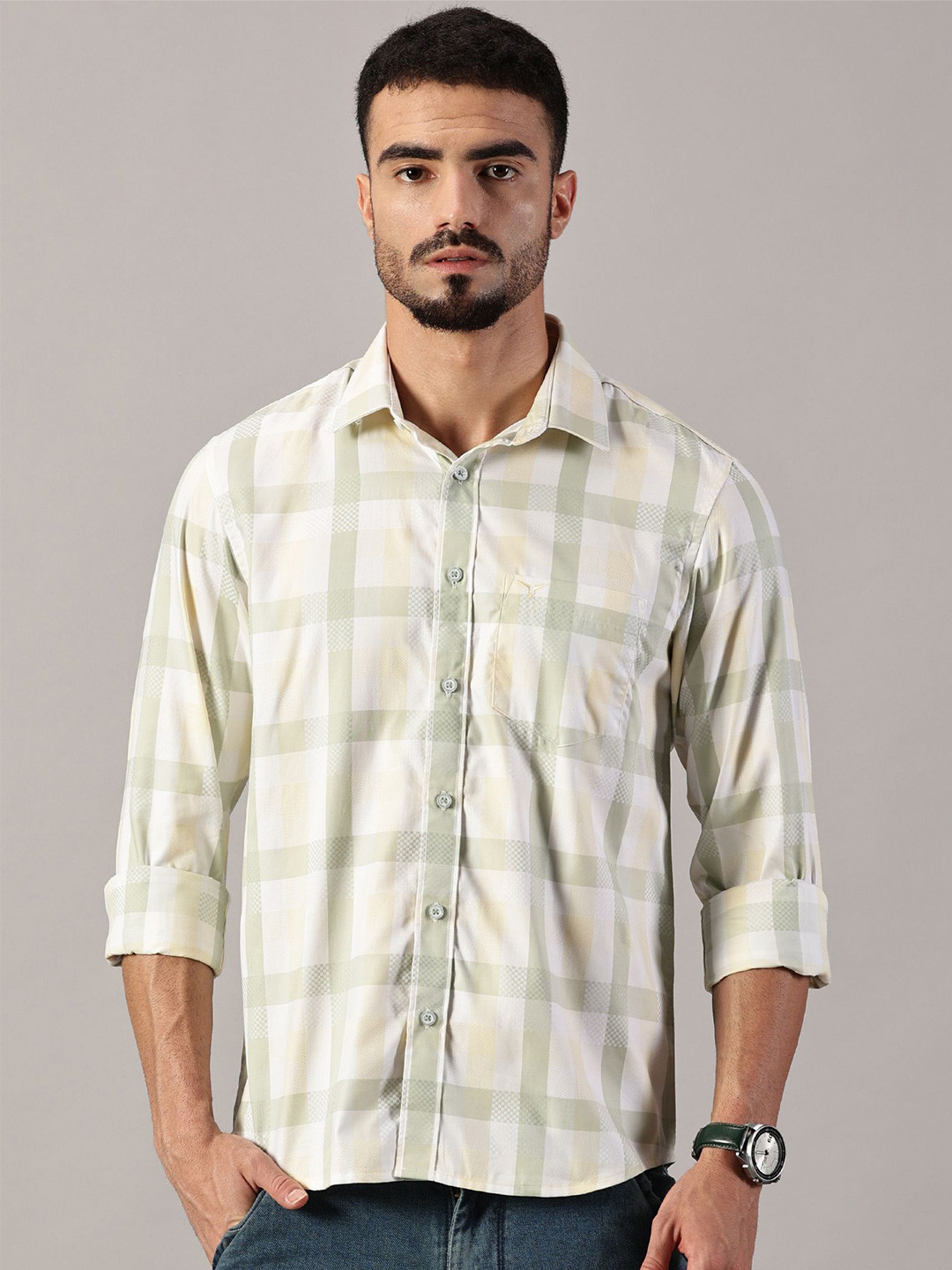 LEON Men Regular fit Prime Checkered Spread Collar Shirt