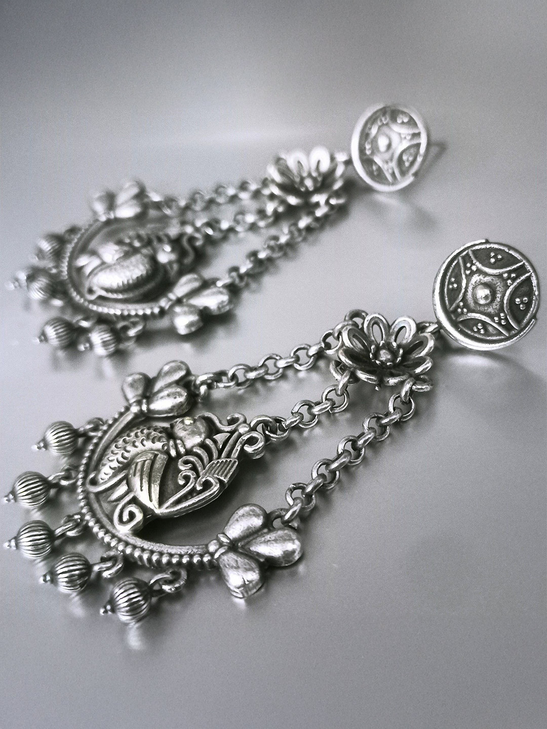 Dulcett Silver-Plated Contemporary Oxidised Drop Earrings