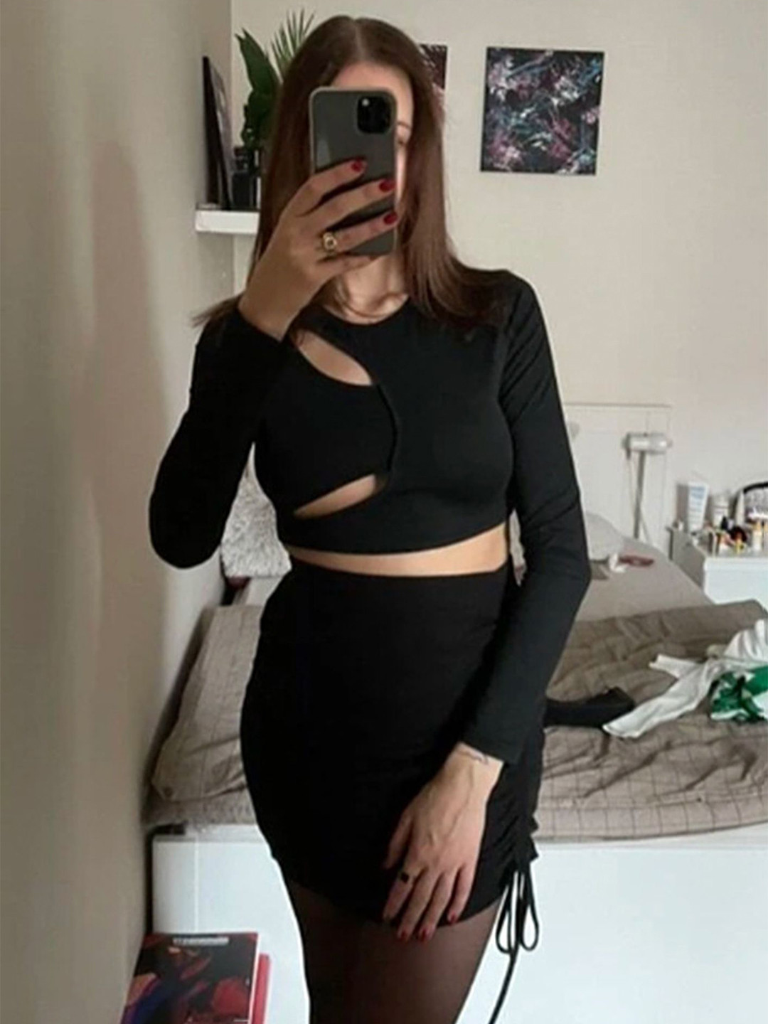 LULU & SKY Women Crew Neck Cui-Out Crop Top