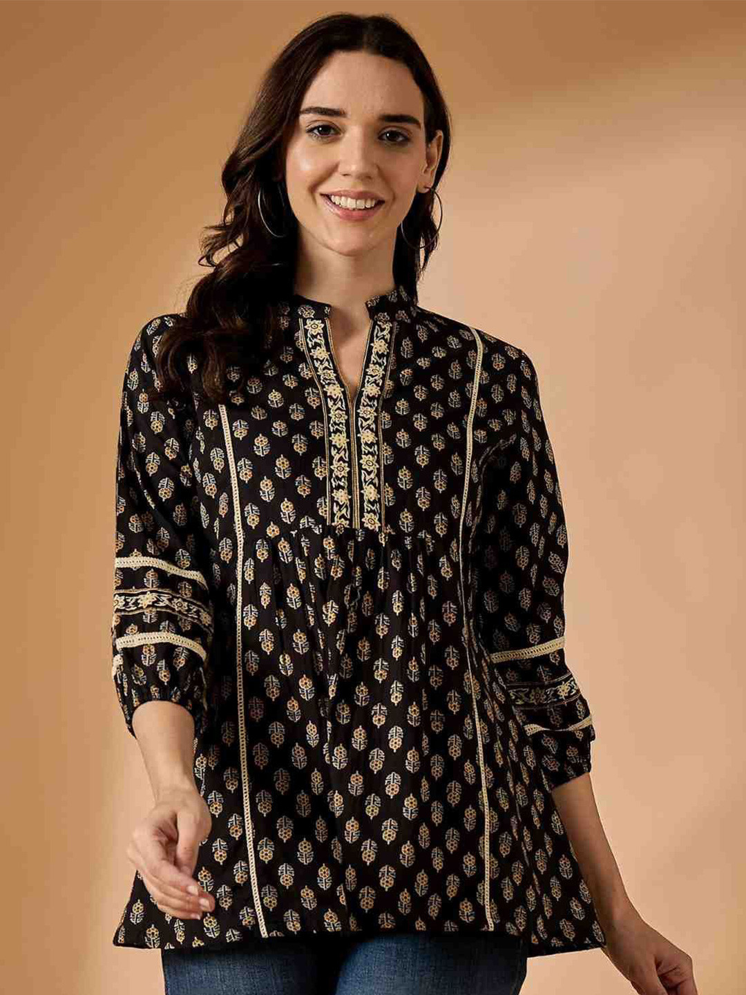 Azira Mandarin Collar Printed Tunic