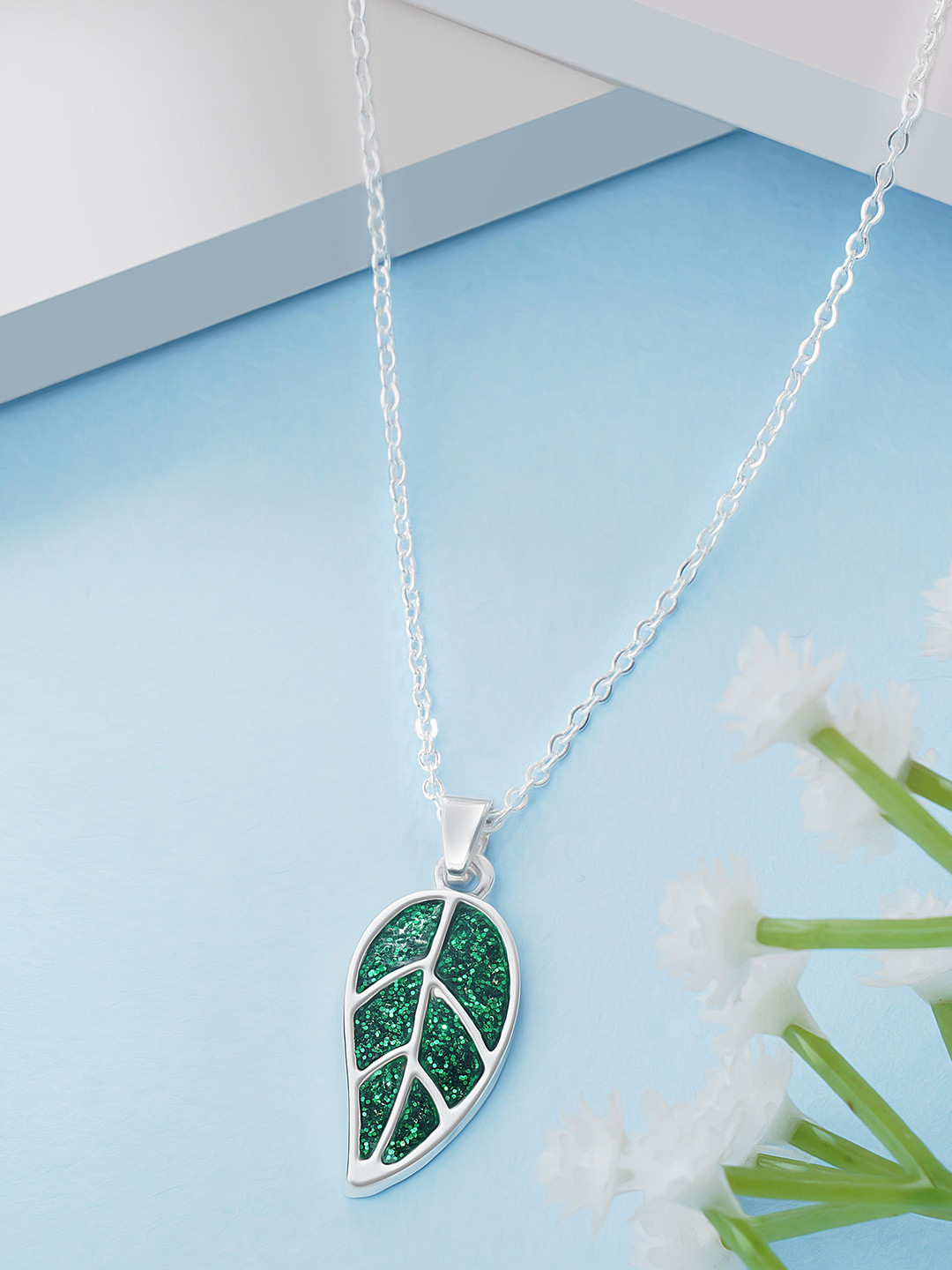 BISHTY  Sliver-Plated Leaf Pendant With Chain