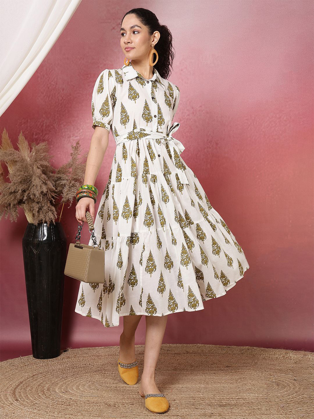 Anouk Women Ethnic Motifs Printed Shirt Collar Dresses