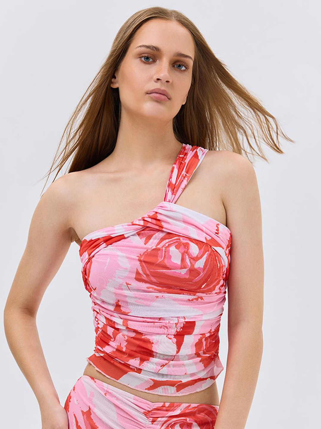 COVER STORY Women Floral Print One Shoulder Crop Top