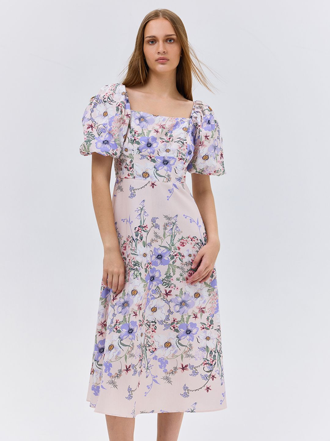 COVER STORY Women Floral Print Cotton Fit & Flare Midi Dress