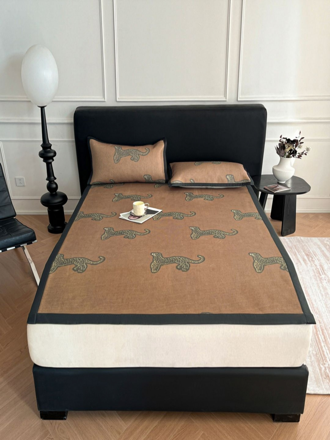 JC HOME Pixel Art Brown Animal Polycotton 160 TC Fitted King Bedsheet with 2 Pillow Covers-245 x 270 cm