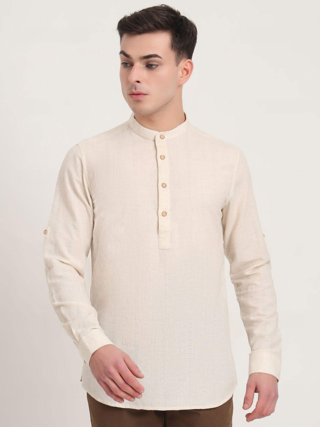 JADE BLUE Band Collar Slim Fit Party Shirt