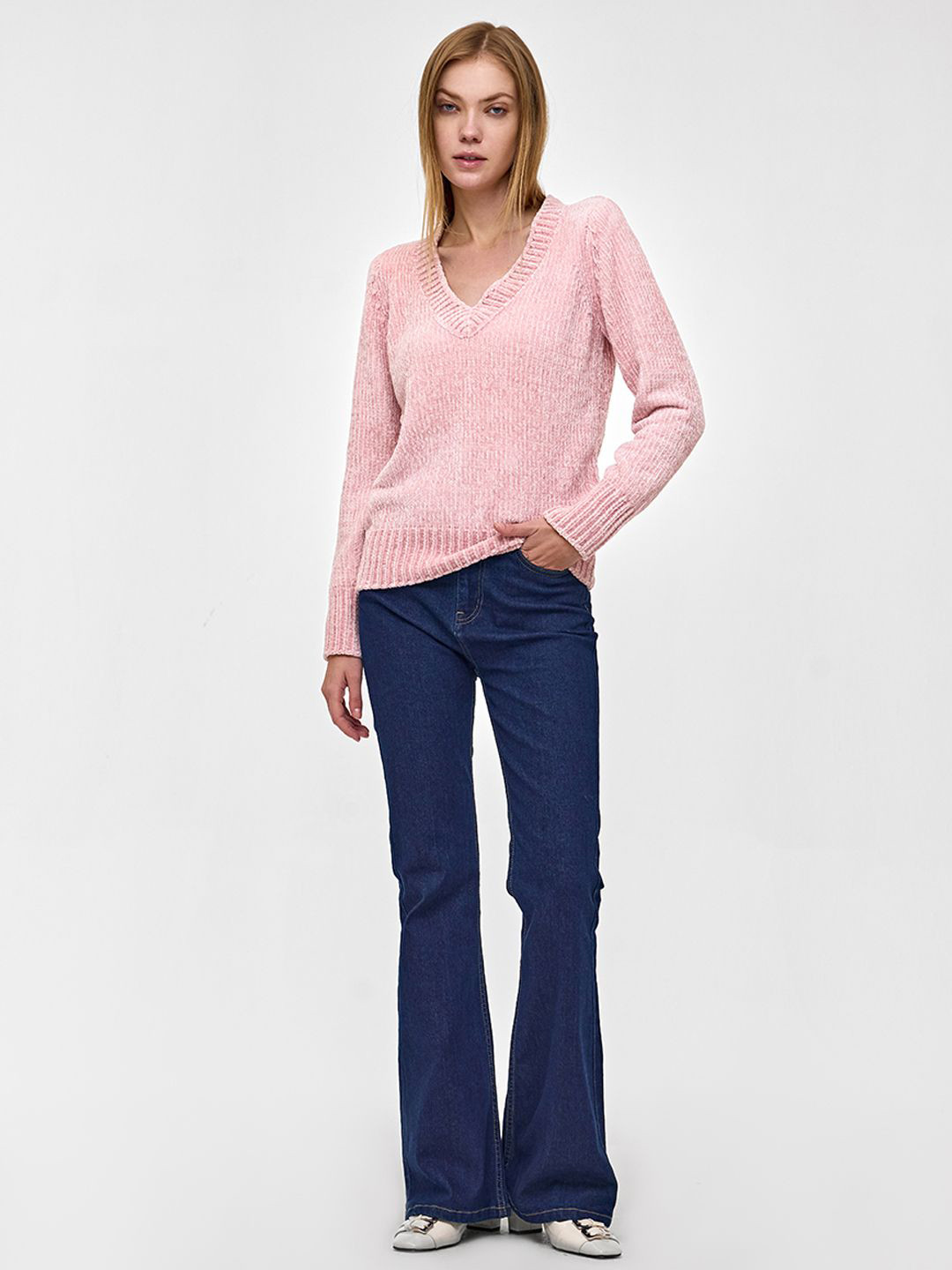 COVER STORY Women Self Design V-Neck Long Sleeves Top