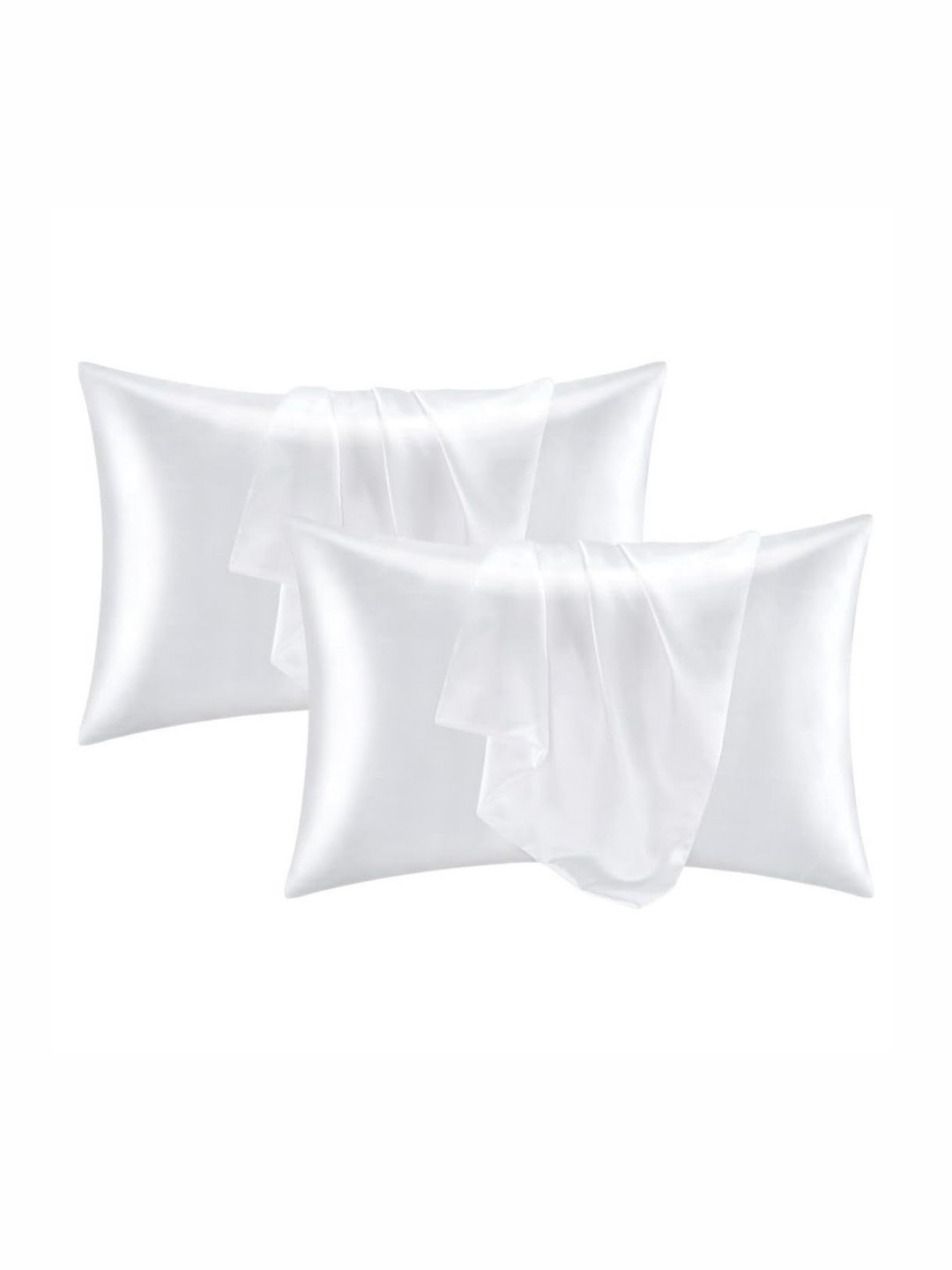 GENUINE GLOBAL DECOR White 2 Pieces Solid Pure Silk Rectangle Pillow Covers