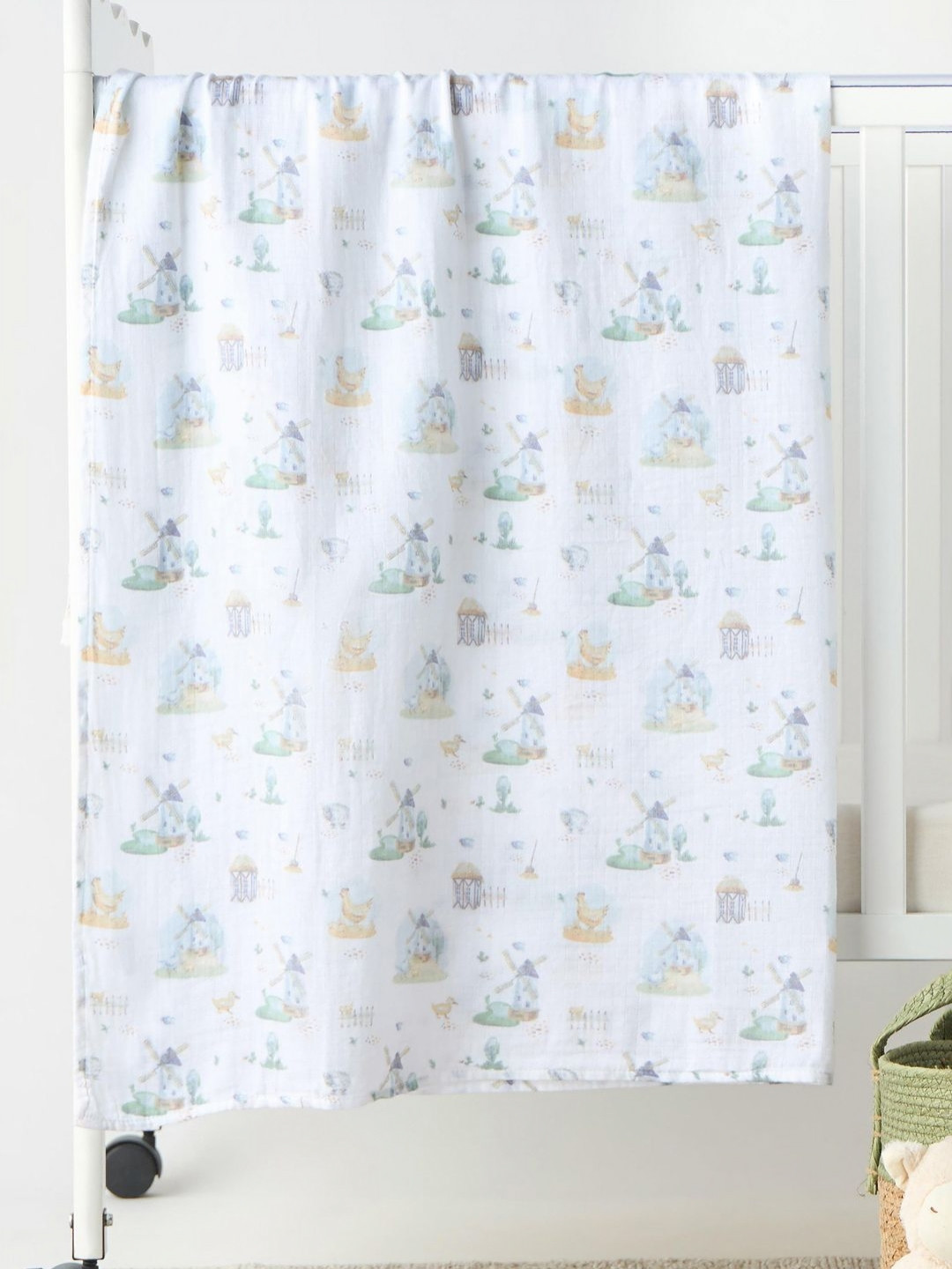 Giggles by Babyshop White & Blue Cartoon Characters Single Bed Blanket