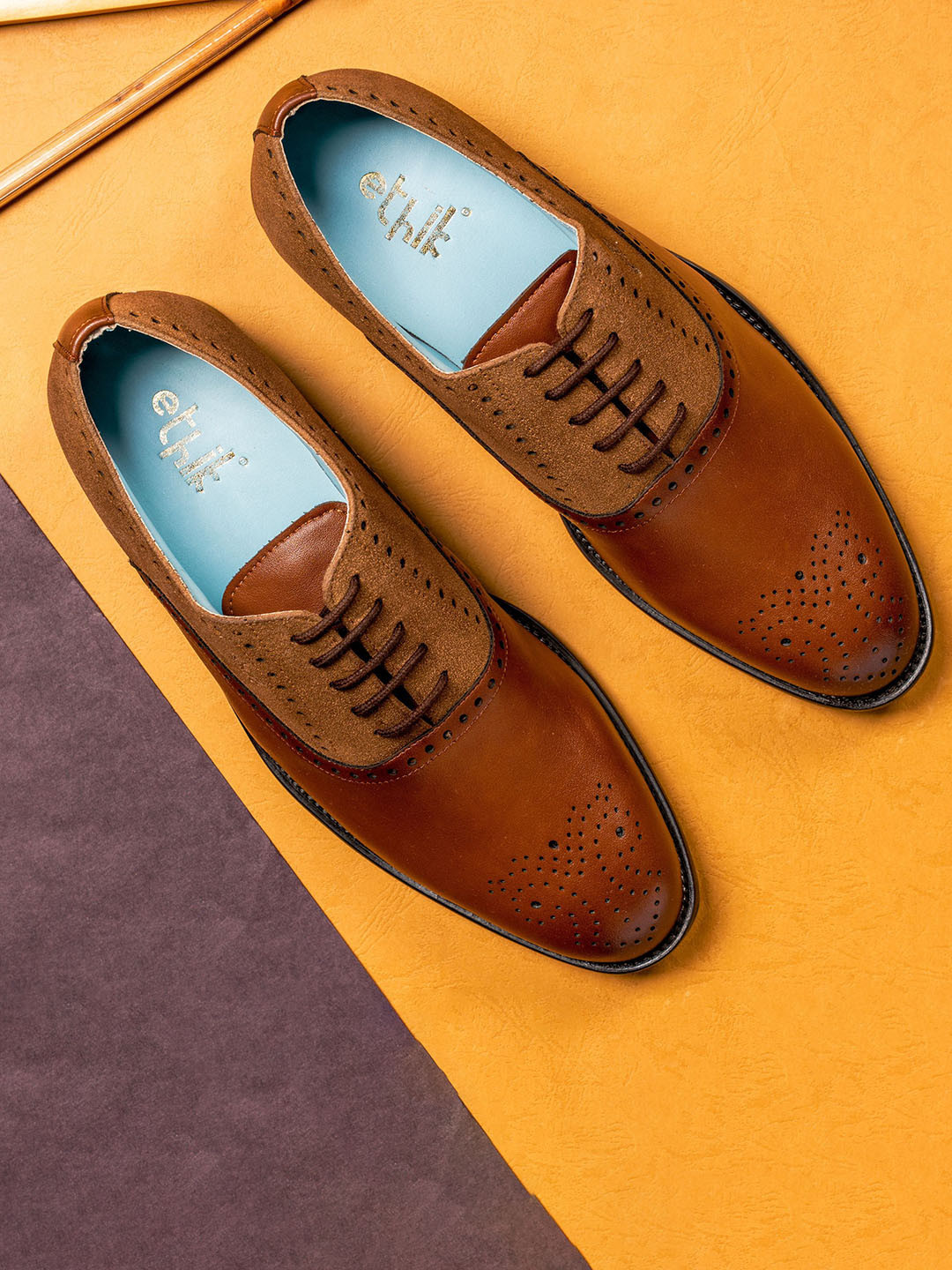 Ethik Men Vegan Suede Oxford Formal Shoes - Sand