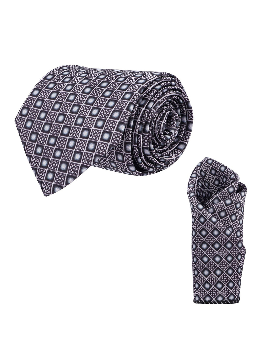 CALIXTO Men Printed Satin Ascot Tie with Matching Pocket Square Elegant Necktie Set