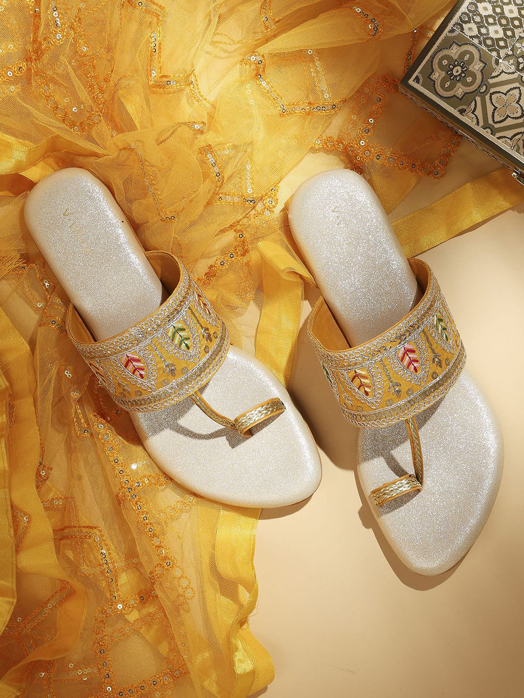 V-WALK Embellished Slip-On Open Toe Flats