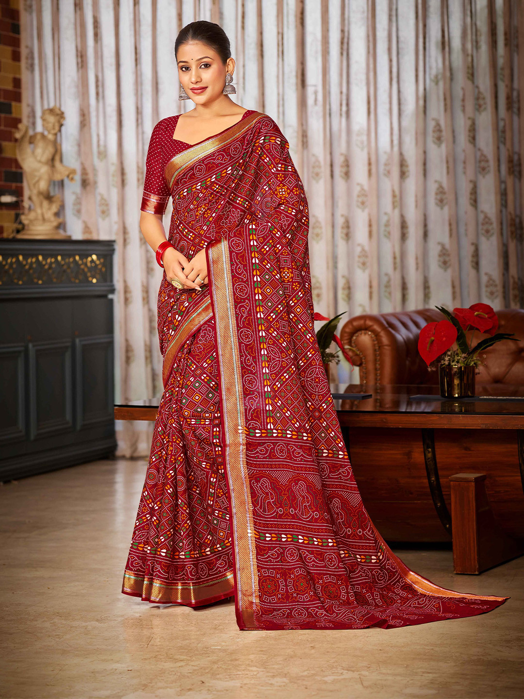 LAKHANI COTTONS Bandhani Printed Pure Cotton Bandhani Saree