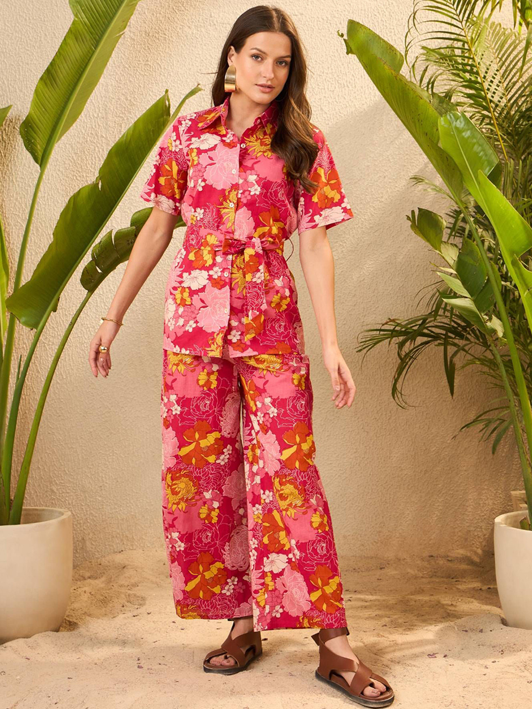 IMANA Floral Printed Pure Cotton Shirt Collared Shirt With Trousers Co-Ords