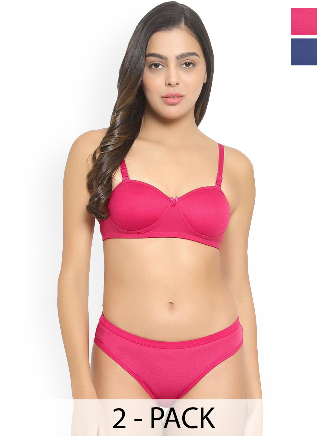 AROUSY Pack Of 2 Cotton Lightly Padded Lingerie Sets J_Demi-Set_B,P