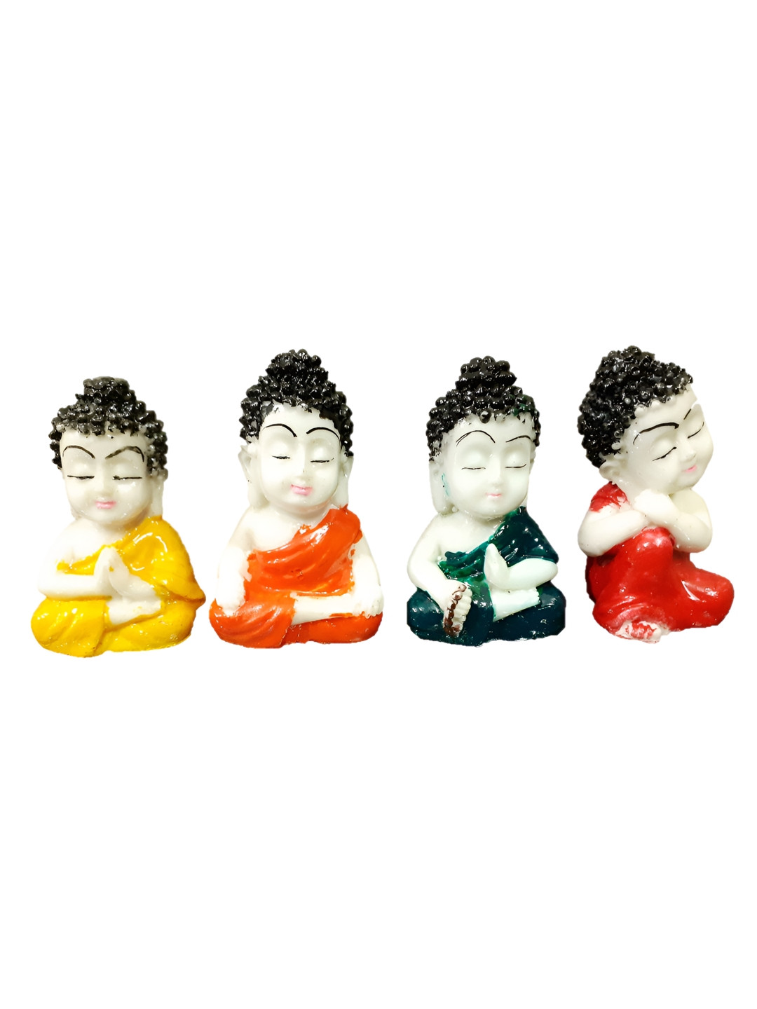 Afterstitch Baby Buddha Monks Multicoloured Polyresin Glossy Living Room Set of 4 Small Showpieces - 2.2 Inches