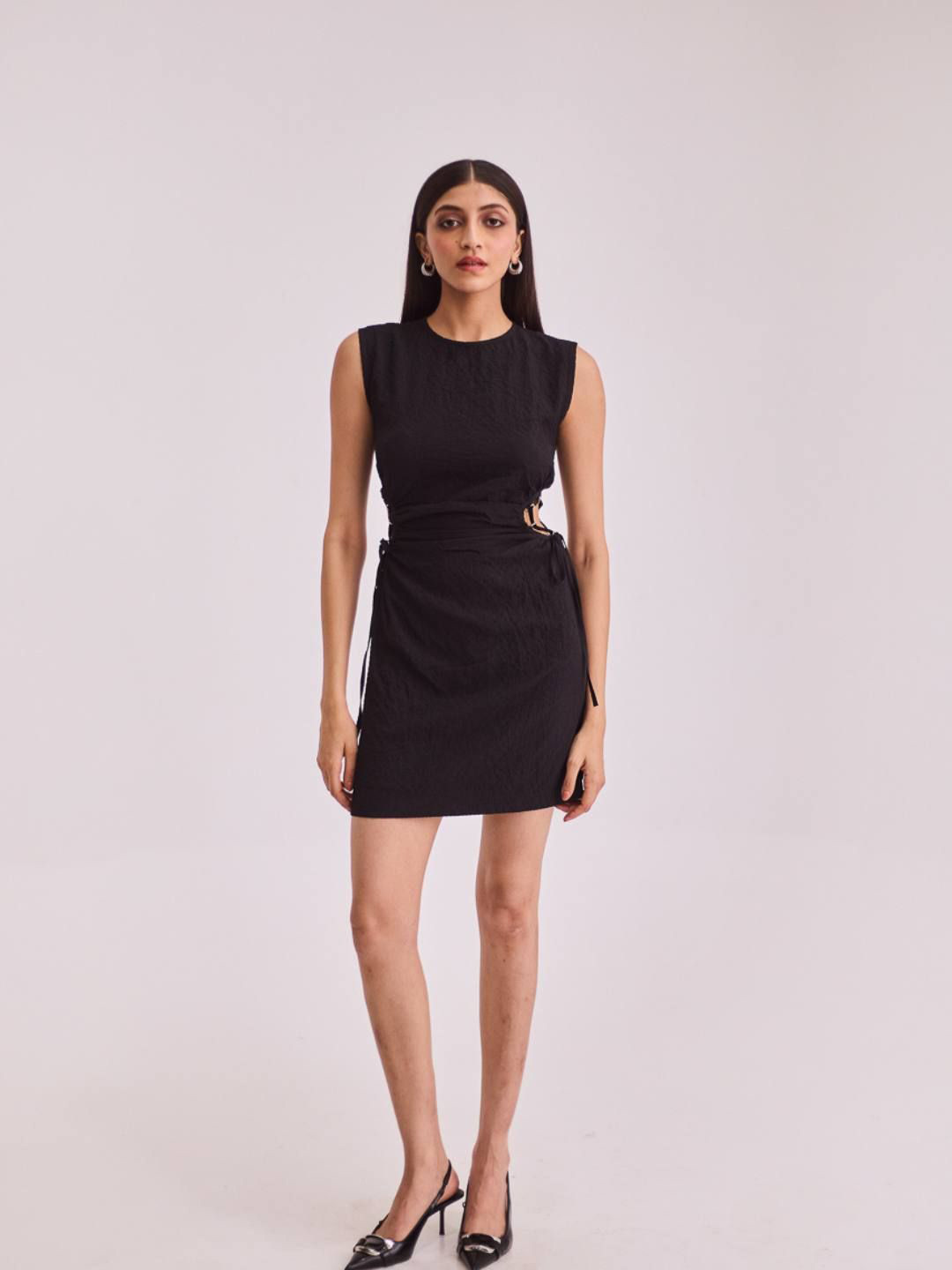 Urban Suburban Women Black Short Dress with Waist Cut-Outs
