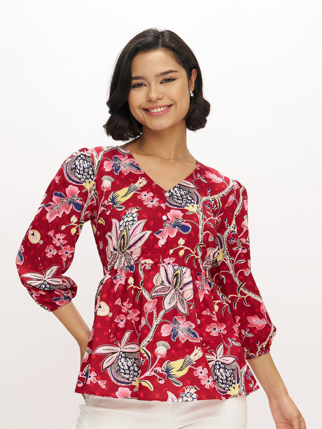 AASK Women Polyester Printed Maroon Color Regular Top