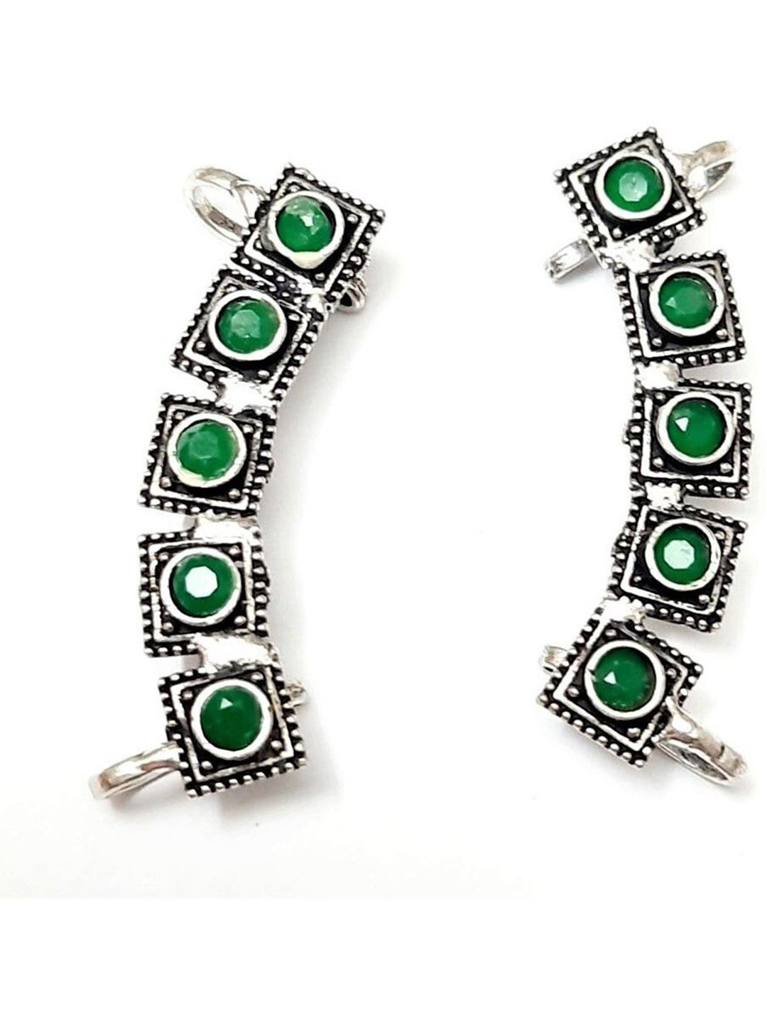 Yash Jewels Emporiums Silver-Plated Artificial Stones Studded Square Oxidized Ear Cuff