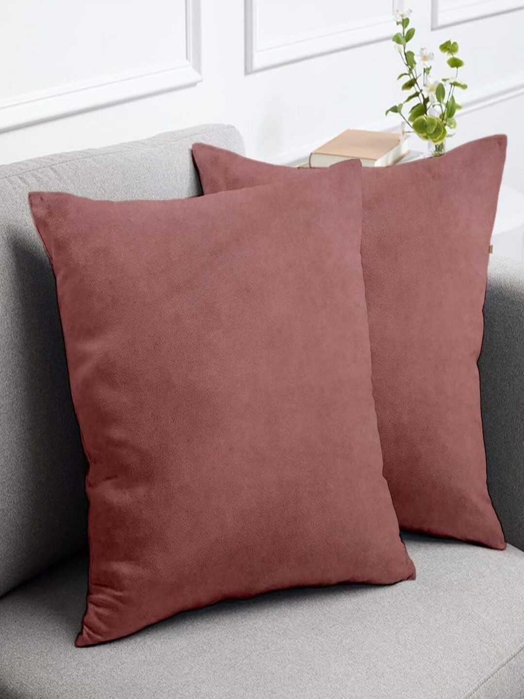 Aura Coral Velvet Washable 2 Piece Rectangle Cushion Covers -16x16In