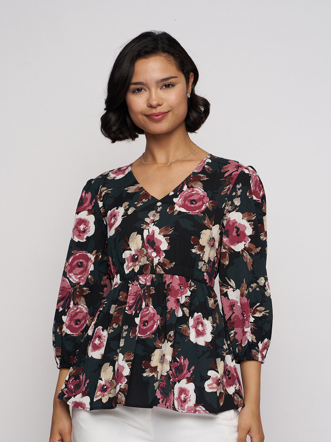 AASK Women's Polyester Printed Black Color Regular Top