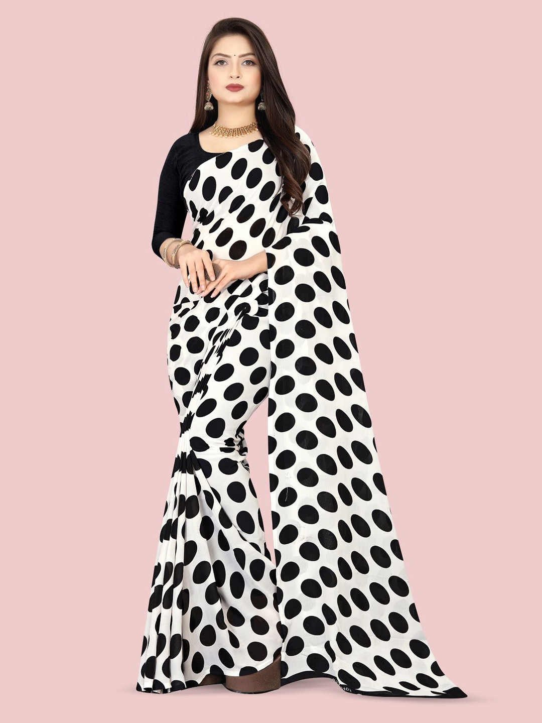 Moda Rapido Polka Dot Daily Printed Saree With Blouse Piece