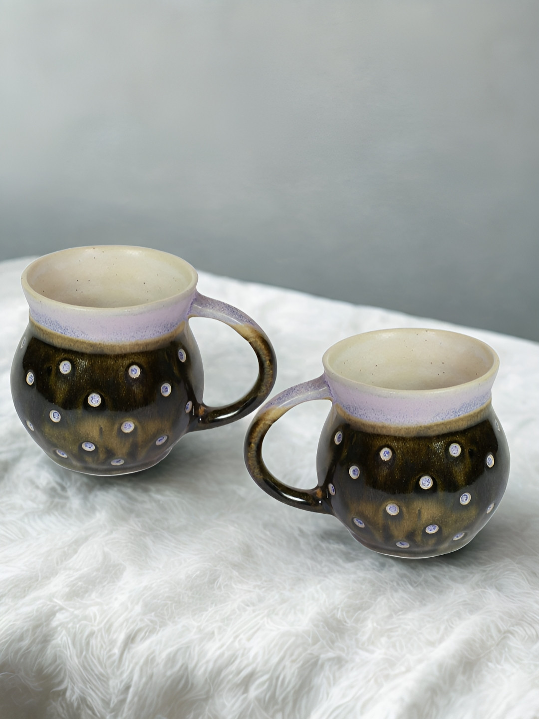 Unravel India Marble Green Polka Dots Ceramic Microwave Safe 2 Piece Mugs-150ml