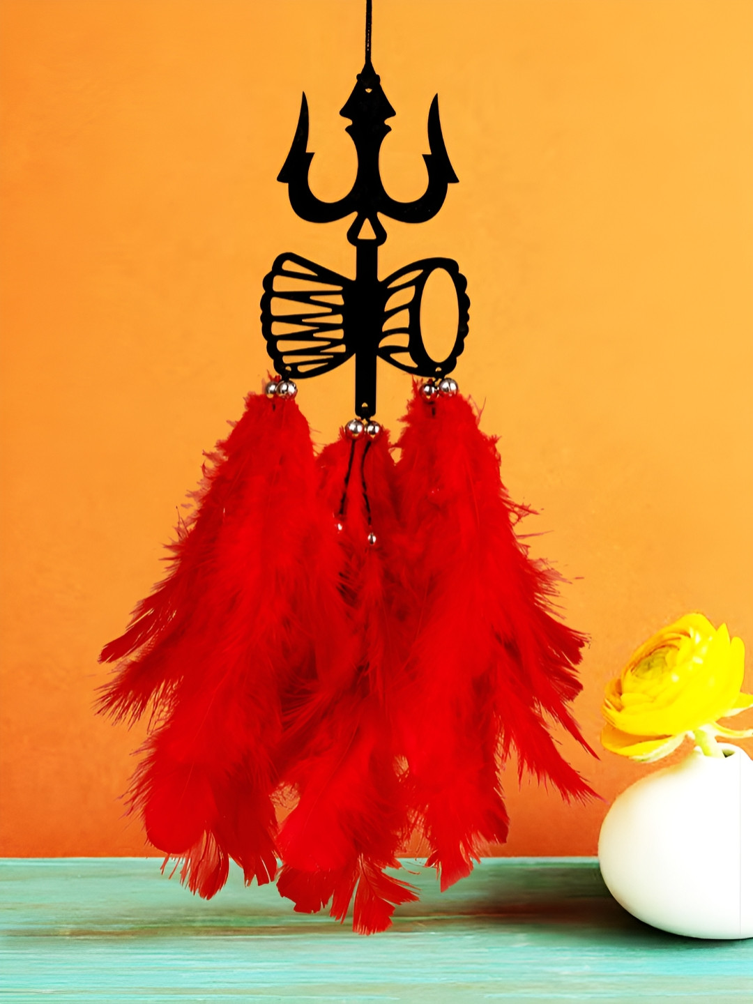 COLOR SPLASH Red & Black Trishul Feathers Car Dream Catcher