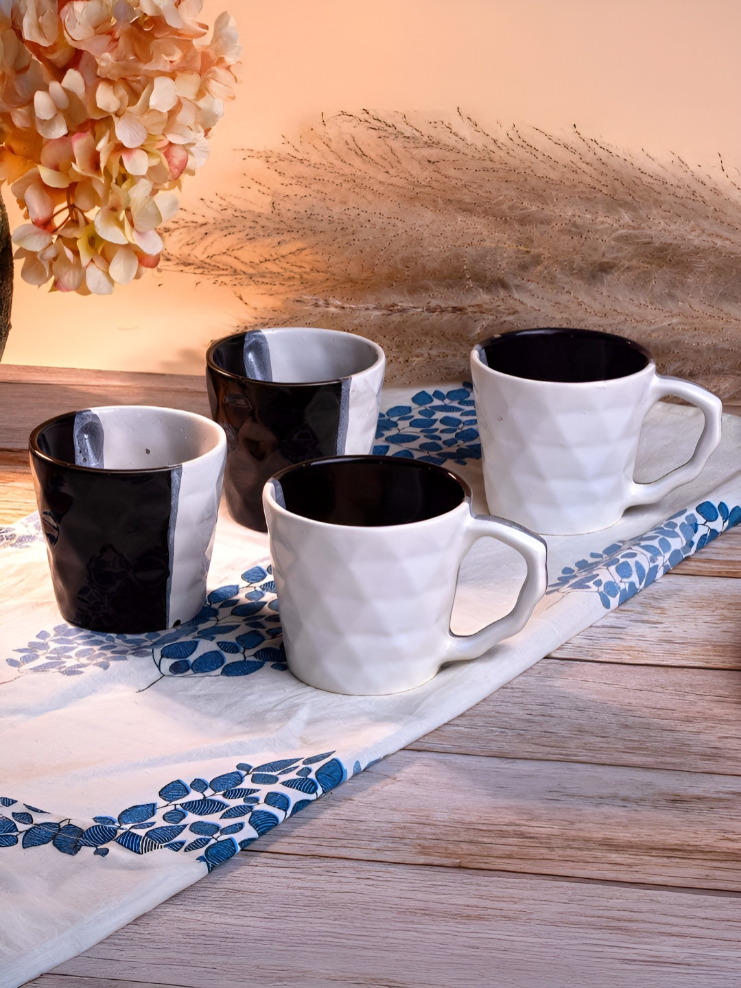 Storepedia Hug In A Black Textured Ceramic Microwave Safe 4 Piece Mugs-150ml