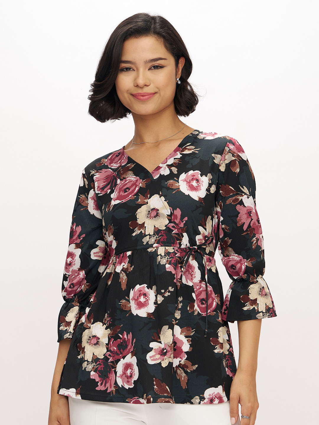 AASK Women's Polyester Printed Black Color Regular Top