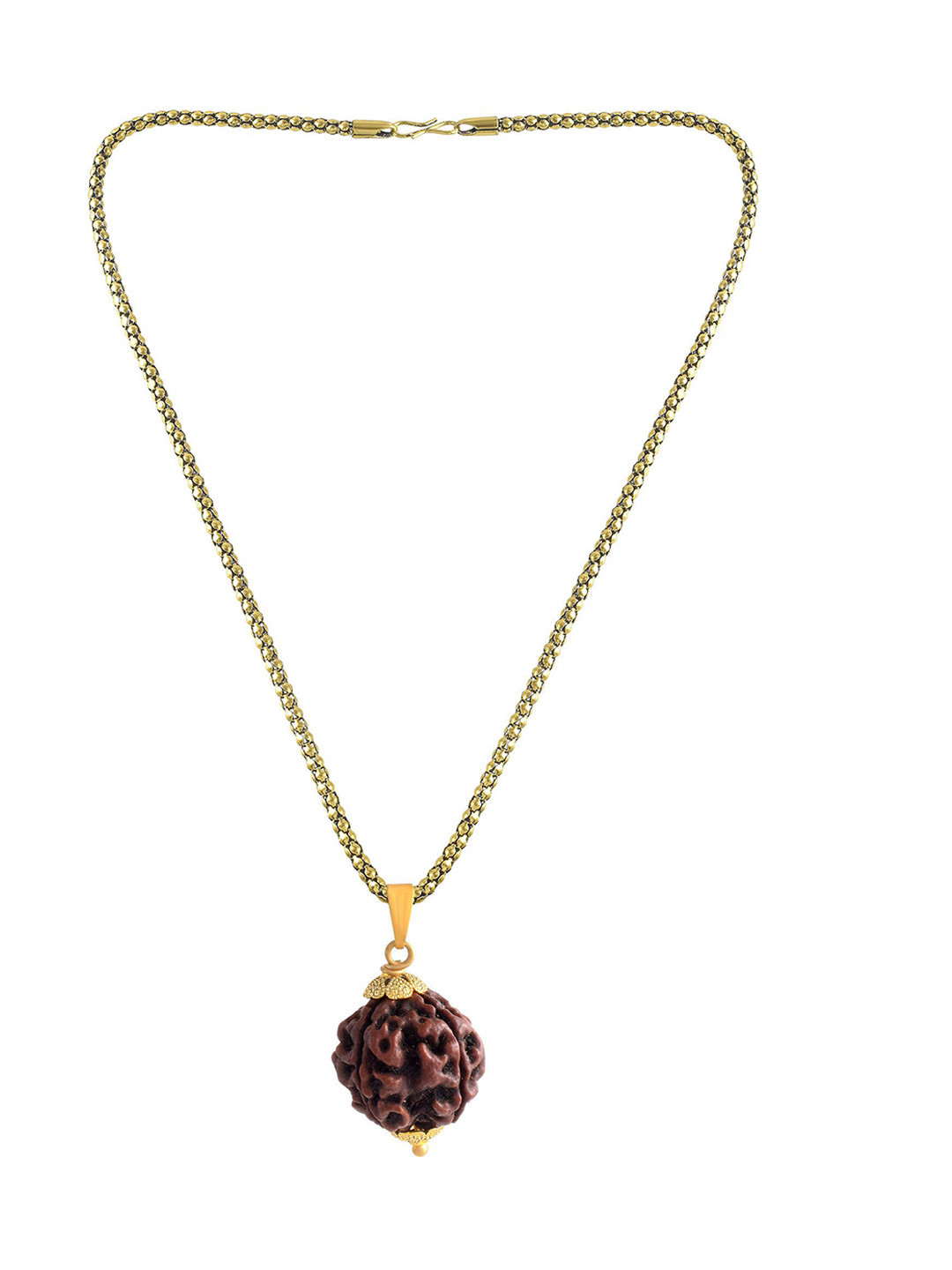 ADMIER Unisex Gold-Plated Four Mukhi Rudraksha Beaded Pendant with Chain