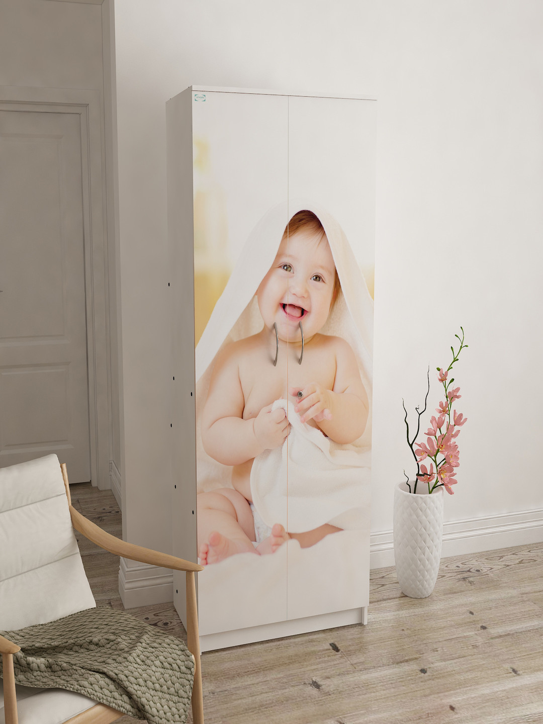 SIVOM White & Beige Bubbly Digital Printed Wood Multipurpose Resistant 2 Door Wardrobe