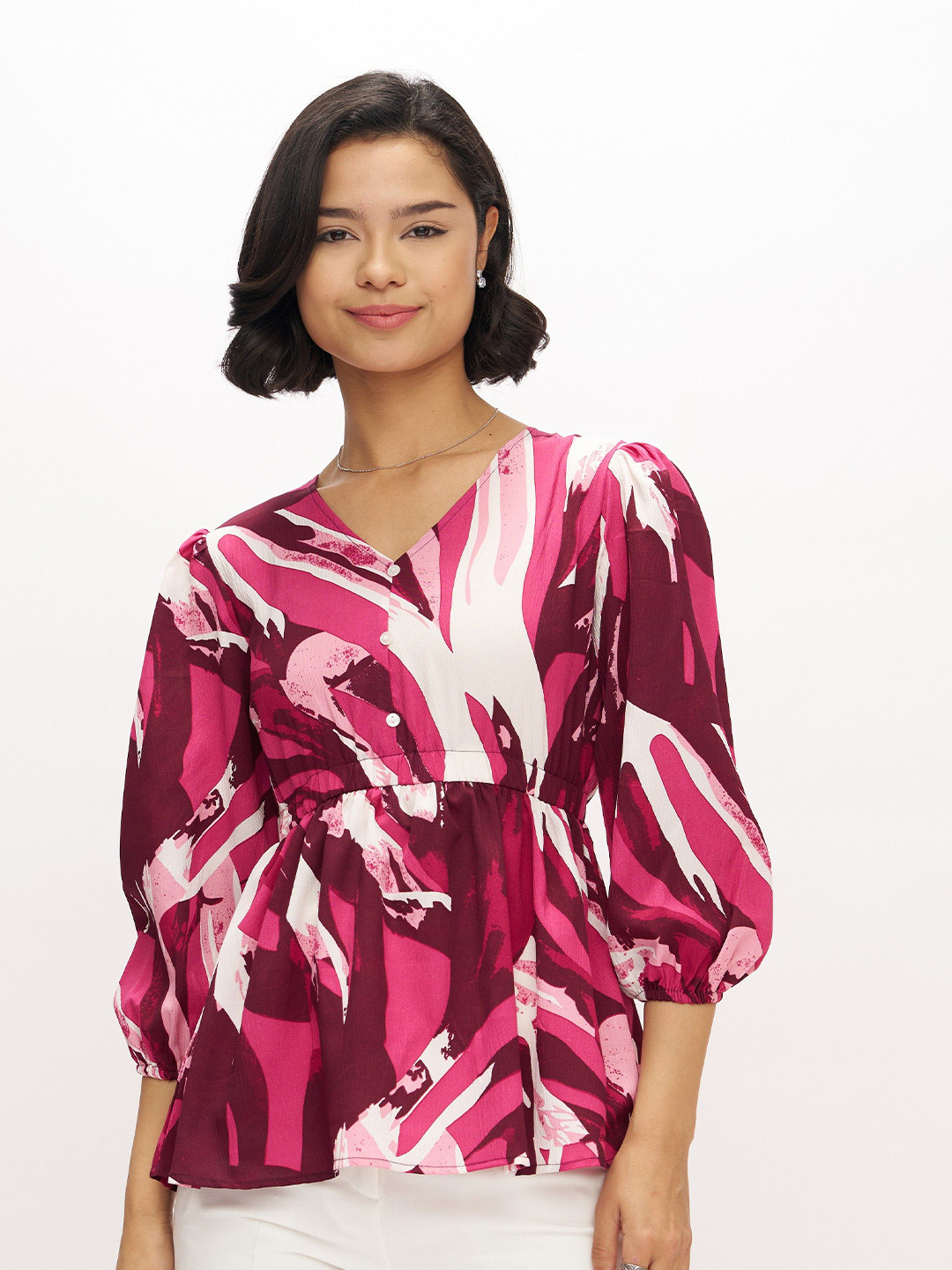 AASK Women Polyester Printed Wine Color Regular Top