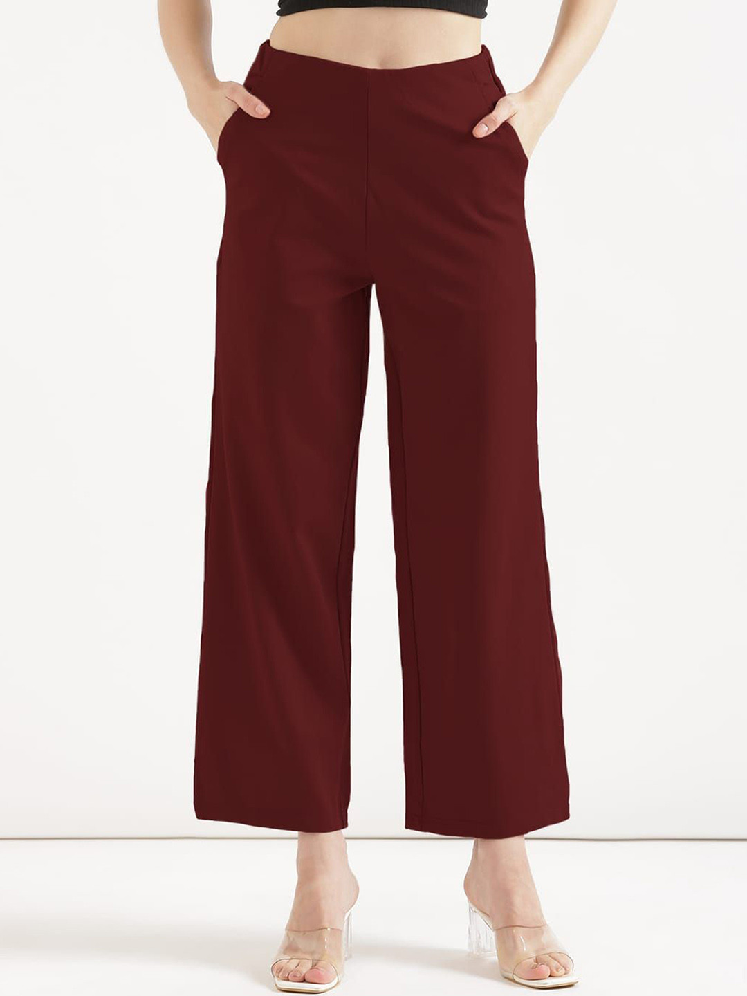 BEAUTISA Women Straight Fit High-Rise Trousers
